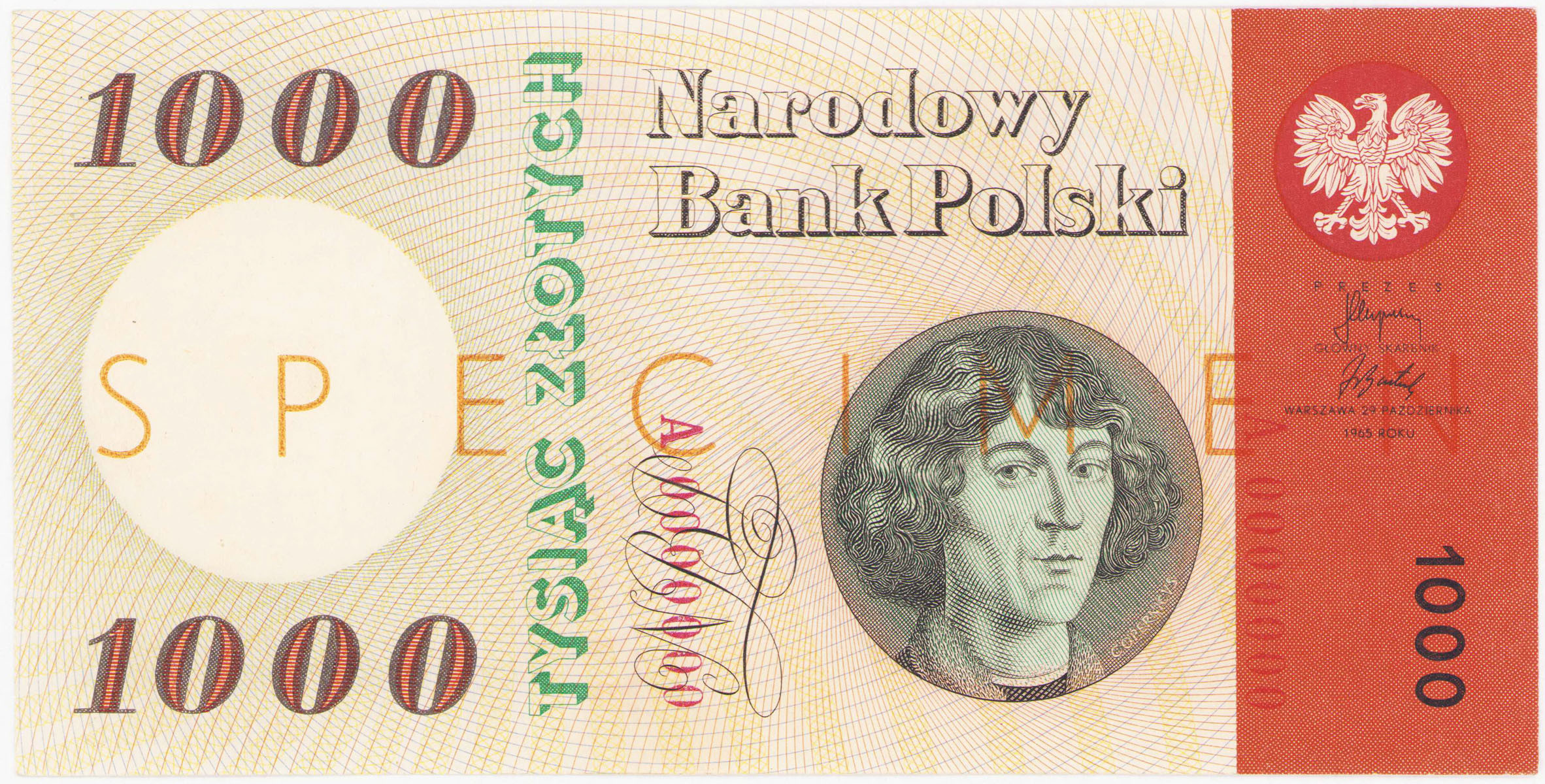 WZÓR / SPECIMEN. 1.000 złotych 1965 seria A, Kopernik